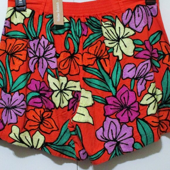 Roller Rabbit Red Floral Embroidered Jorales High-Rise Sierra Shorts Small $138 - Picture 3 of 6